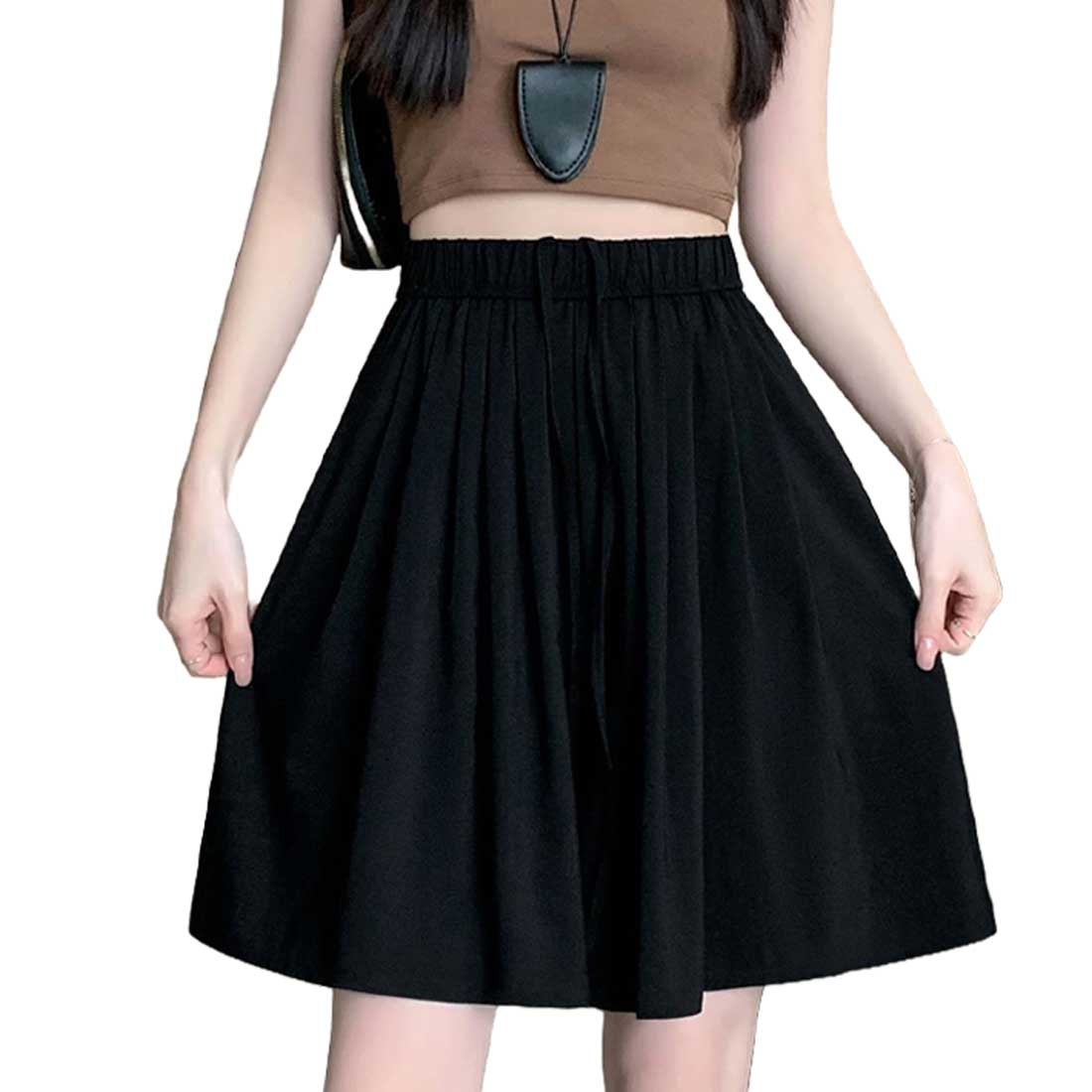 アイカ ica キュロットスカート キュロットパンツ ハーフパンツ キュロット ショート スカート パンツ 膝上丈 ショート丈 ゆったり Aライン フレア ハイウエスト 涼しい 薄手 ストレッチ （BK） BK