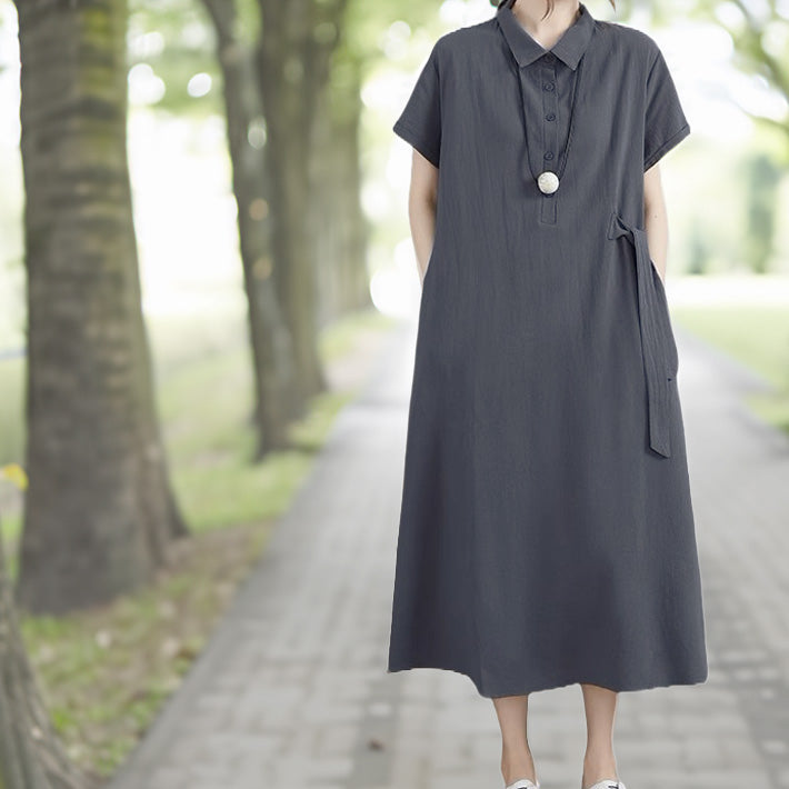アイカ ica ワンピース マタニティ ウェア 授乳服 授乳 産後 Aライン ミモレ ロング ミモレ丈 ロング丈 半袖 コットン 綿 涼しい 前開き 半開き ゆったり ナチュラル 薄手 無地 （GR） GR