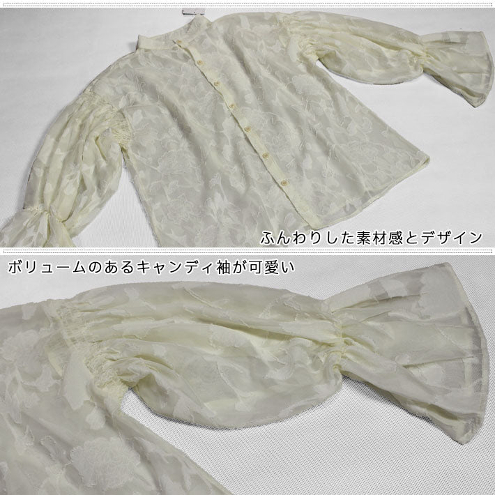 アイカ ica ブラウス シアーブラウス レースブラウス シフォンブラウス スタンドカラー ボリューム袖 シフォン 花柄 レース 透け感 シアー 2WAY ふんわり きれいめ フェミニン ゆったり （WT） WT