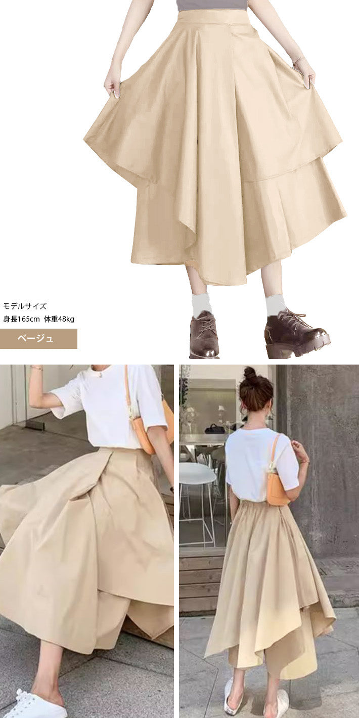 アイカ ica デザイン スカート パンツ 袴パンツ 変形 Aライン フレア モード系 ストリート系 原宿系 アシメ アシメトリー ミモレ ミモレ丈 ロング ロング丈 ゴスロリ 個性的 バンド 衣装 （BK） BK