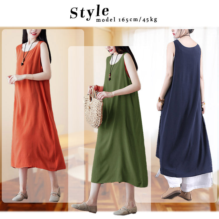 Aika ica A-line sleeveless dress in a cool, lightweight rayon blend