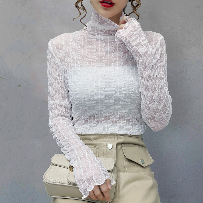 Aika - High-neck see-through top made of stretchy material with a shee