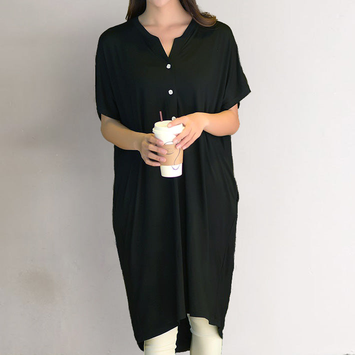 knee length dresses for ladies Aika Ica Thin, Soft, Stretchy Material, Loose Dolman Design, Plain short-sleeved, Long-Length T-Shirt Dress, Maternity Pajamas, Tops, Nursing Clothes