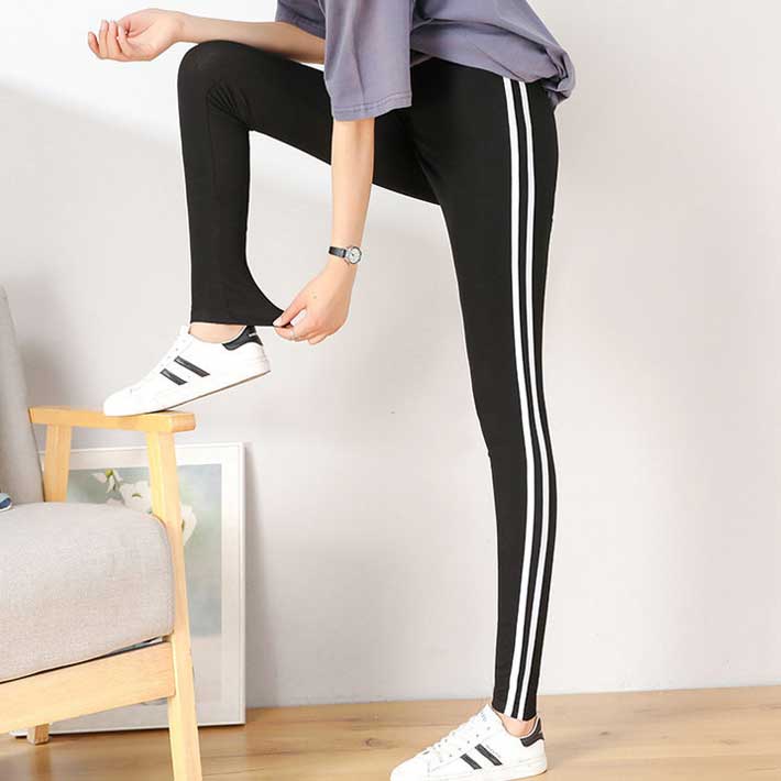 アイカ ica サイドライン レギンス スパッツ タイツ ストレッチパンツ ヨガパンツ ジャージ ハイウエスト 9分丈