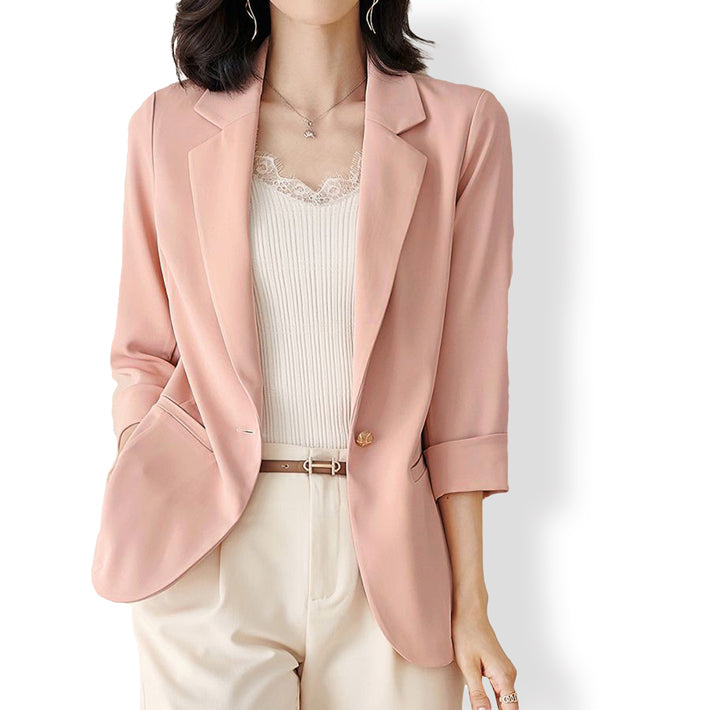 Aica ica Stretchable, drapeable, light weight, georgette material, 3/4 sleeve tailored jacket