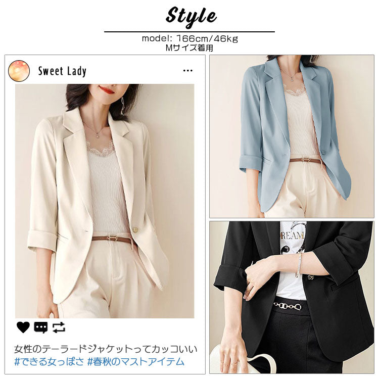 Aica ica Stretchable, drapeable, light weight, georgette material, 3/4 sleeve tailored jacket