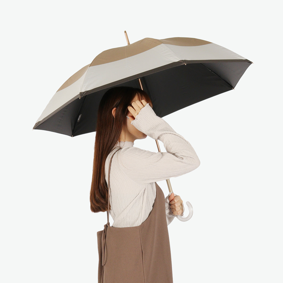 ウォーターフロント Waterfront 傘 長傘 日傘 レディース かさ 軽量 umbulatio 大きめブランド 撥水 晴雨兼用 UVカット 遮光 耐風 雨傘 かわいい 撥水4級 エアリーライト UVブロック 55cm S155-1112 （ブロックボーダーエクリュ） ブロックボーダーエクリュ
