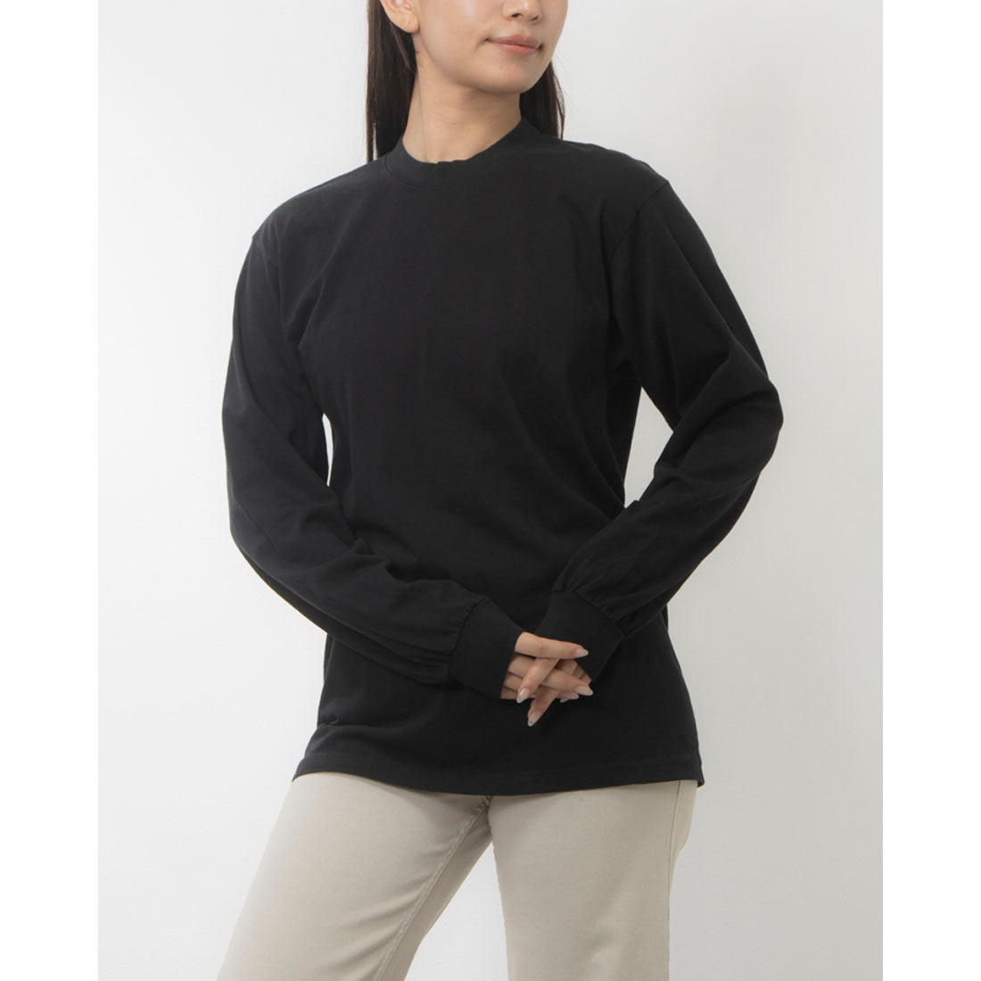 ロサンゼルスアパレル LOS ANGELES APPAREL 6.5OZ LONG SLEEVE GARMENT DYE CREW NECK T-SHIRT,BLACK