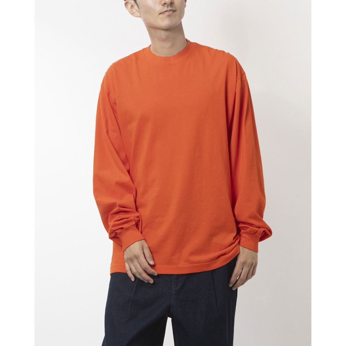 ロサンゼルスアパレル LOS ANGELES APPAREL 6.5OZ LONG SLEEVE GARMENT DYE CREW NECK T-SHIRT,BRIGHT ORANGE