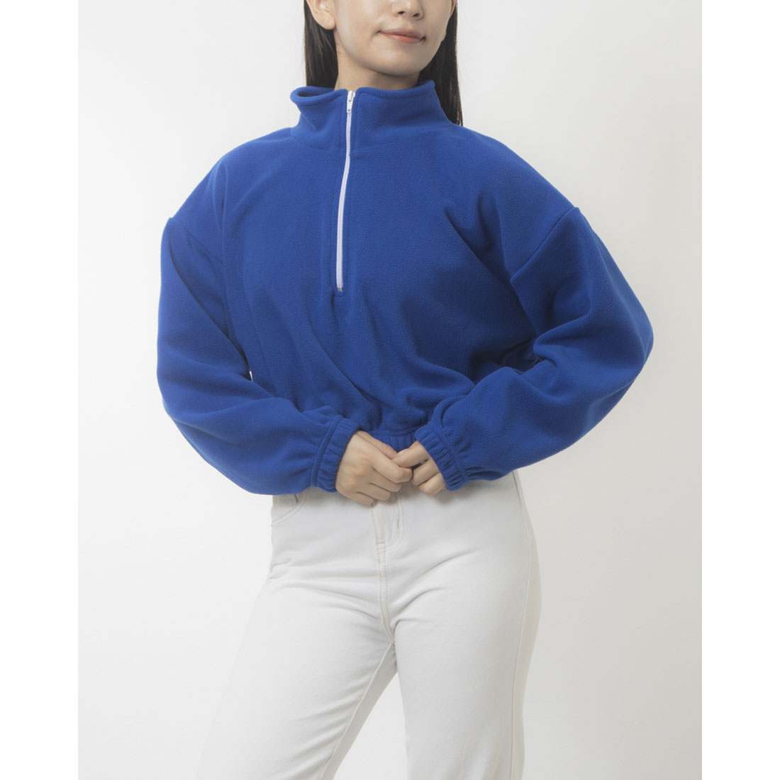 LOS ANGELES APPAREL CROPPED POLAR FLEECE HALF ZIP PULLOVER