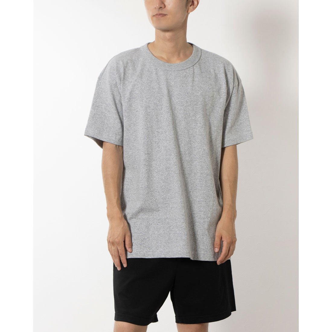 ロサンゼルスアパレル LOS ANGELES APPAREL 8OZ MOCK TWIST CREW NECK T-SHIRT,GREY HEATHER