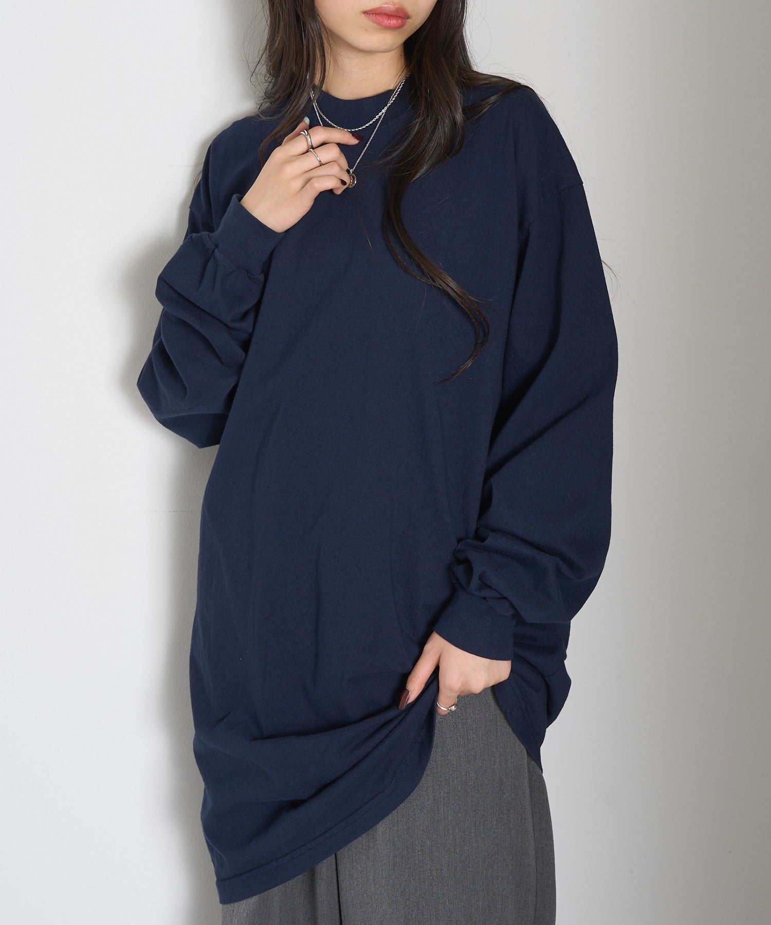 ロサンゼルスアパレル LOS ANGELES APPAREL 【Los Angeles Apparel】Long Sleeve Mock Neck Dress ※L-1837GD （ネイビー） ネイビー