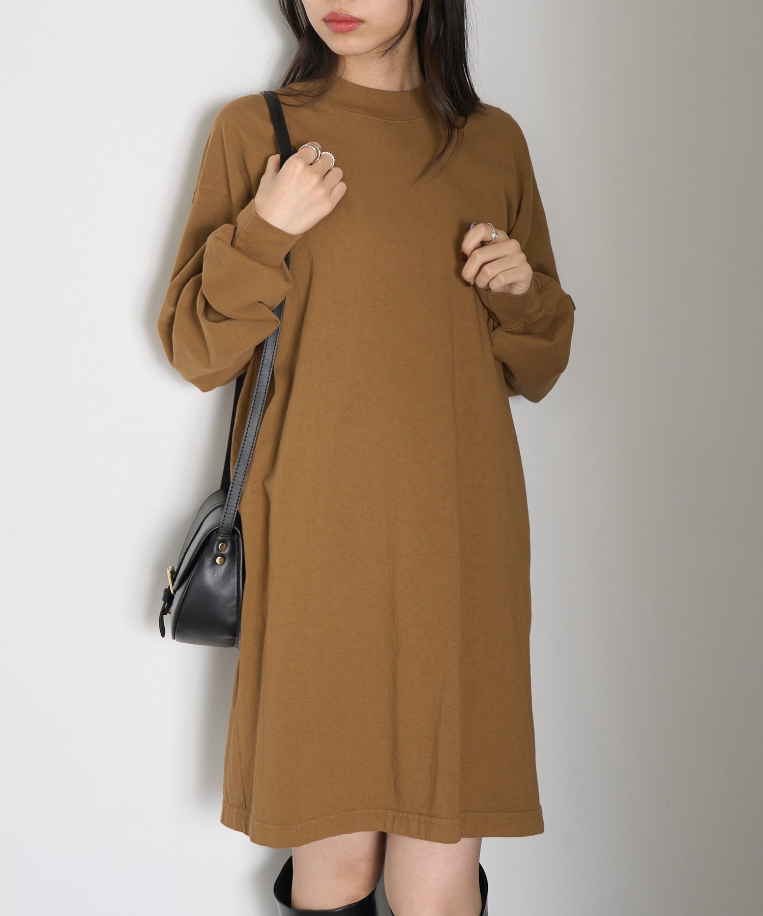 ロサンゼルスアパレル LOS ANGELES APPAREL 【Los Angeles Apparel】Long Sleeve Mock Neck Dress ※L-1837GD （ブラウン） ブラウン
