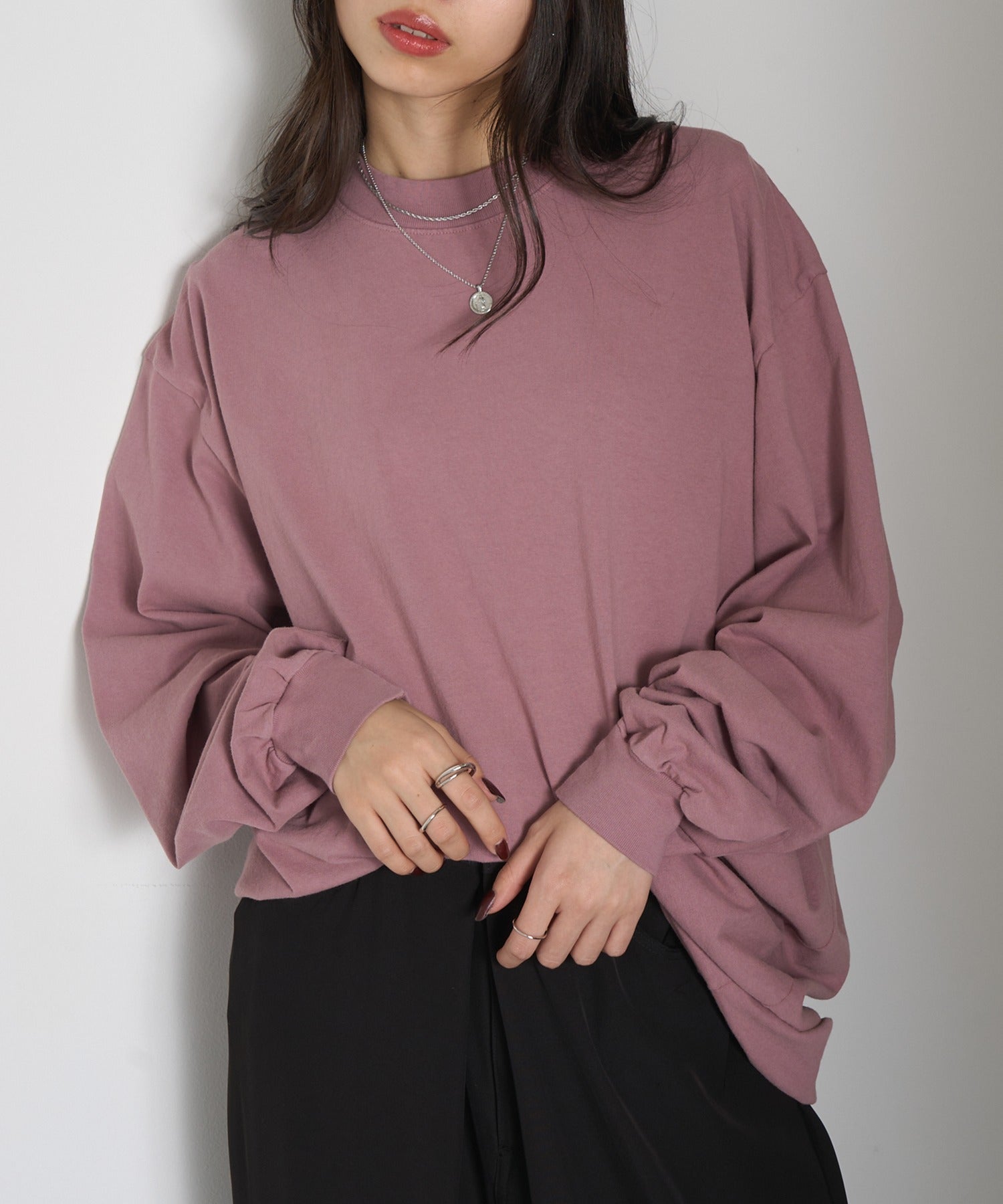 ロサンゼルスアパレル LOS ANGELES APPAREL 【Los Angeles Apparel】Long Sleeve Mock Neck Dress ※L-1837GD （パープル） パープル