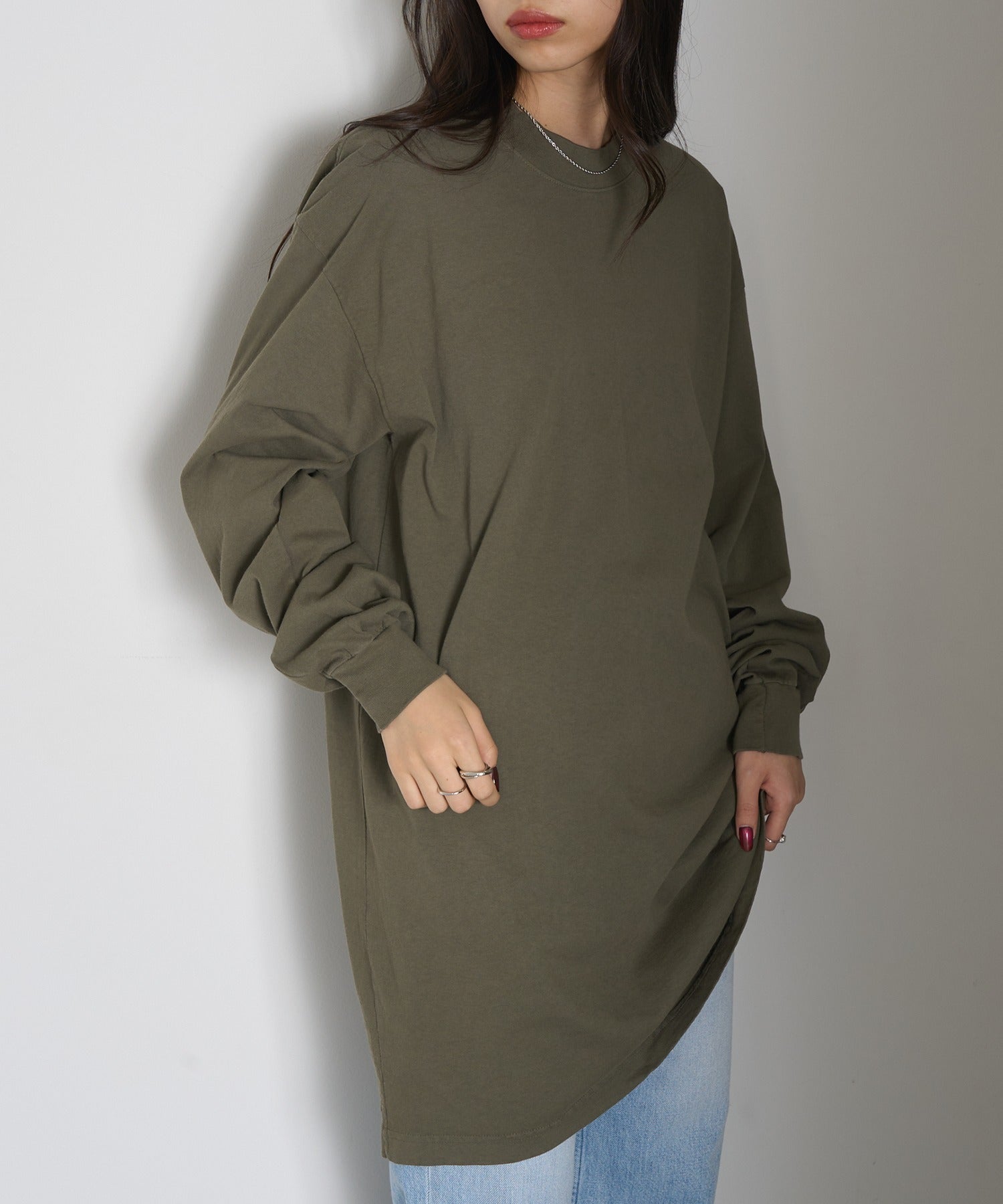 ロサンゼルスアパレル LOS ANGELES APPAREL Long Sleeve Mock Neck Dress ※L-1837GD （オリーブ） オリーブ