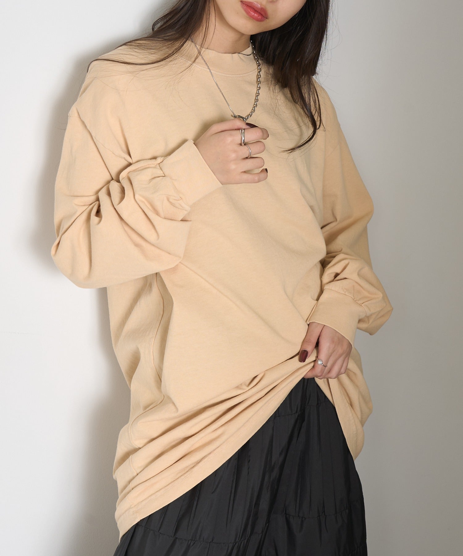 ロサンゼルスアパレル LOS ANGELES APPAREL Long Sleeve Mock Neck Dress ※L-1837GD （ベージュ） ベージュ
