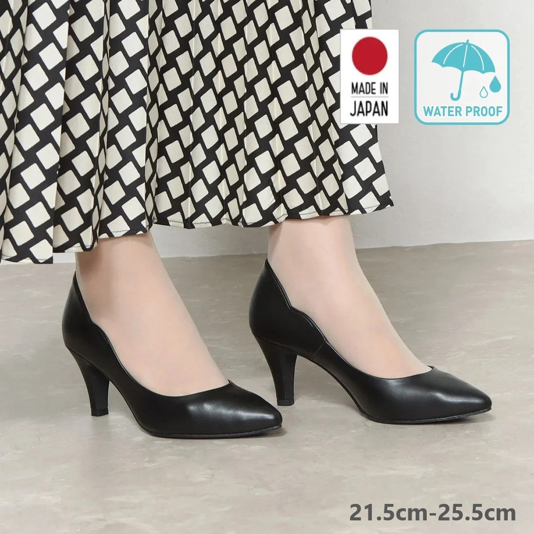 アイケープラス IKplus 【日本製】【レイン対応】美脚スタイルフラワーカットパンプス【晴雨兼用】■ブラックスムース■ ブラックスムース