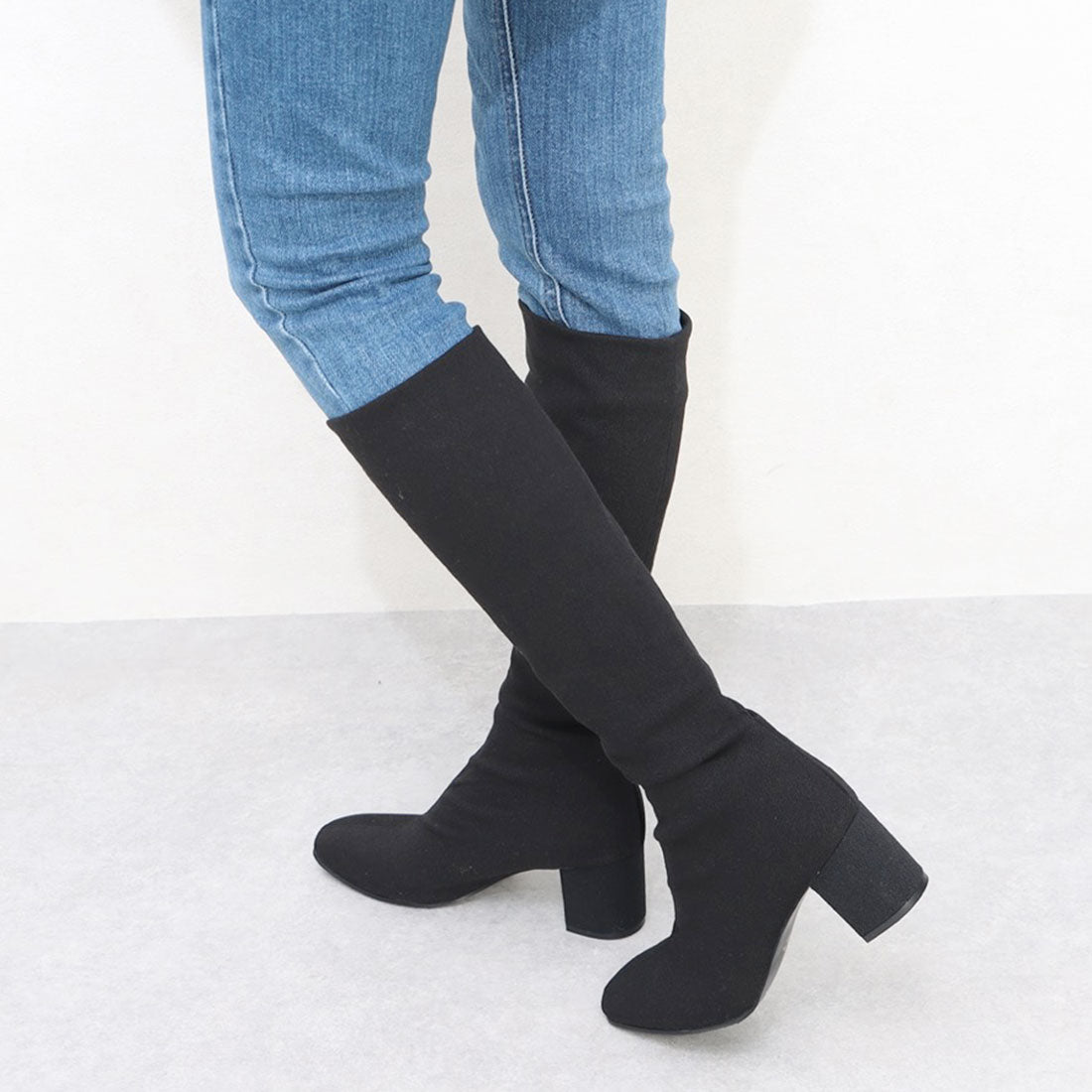 アイケープラス IKplus 【日本製】【ネット限定】美脚膝下丈ストレッチロングブーツ ■ブラックアムンゼン■