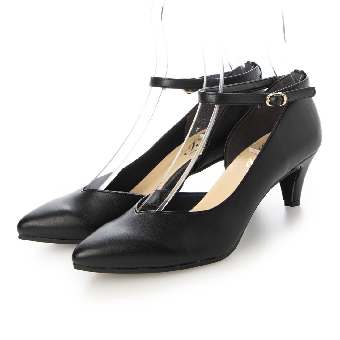 IKplus 【Made in Japan】【Rain Compatible】Beautiful Leg Posture V-Cut Line Neck Belt Pumps【For Both Sunny and Rainy Weather】 1935 black Dorkray Satin Mary Jane