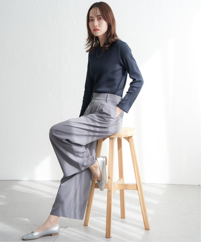 イッカ ikka フロントタックワイドパンツ （グレー） グレー