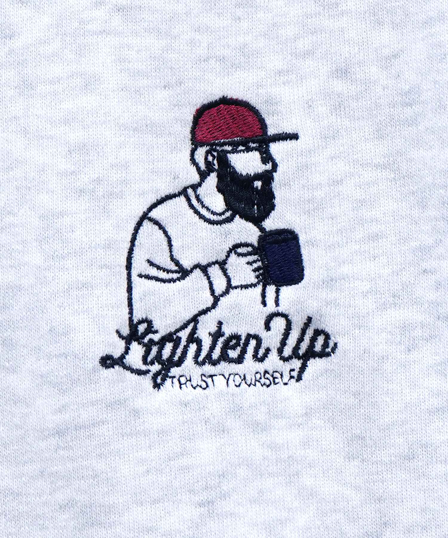 イルズ ILL'S ワンポイント刺繍ロゴ おじ刺繍 デイリーウォーキング ビッグシルエット 裏起毛プルオーバーハーフジップスウェット カットソー ユニセックス （グレー） グレー