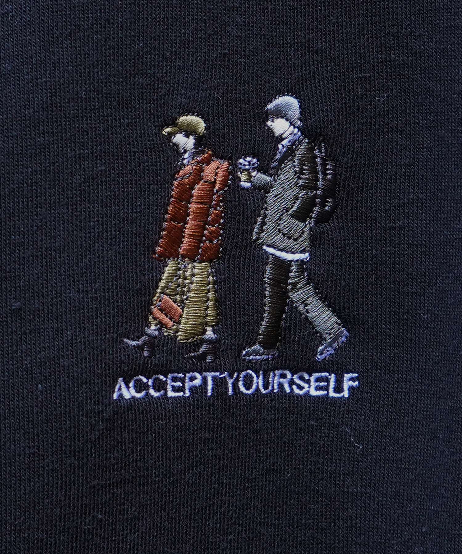 イルズ ILL'S ワンポイント刺繍ロゴ おじ刺繍 デイリーウォーキング ビッグシルエット 裏起毛プルオーバーハーフジップスウェット カットソー ユニセックス （ブラック） ブラック