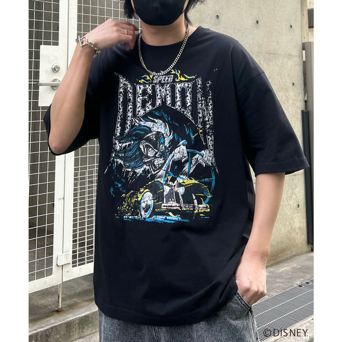 イルズ ILL'S Disney ディズニー Villains ヴィランズ ヴィンテージライク ピグメント加工 ビッグシルエット 半袖プリントTシャツ カットソー ユニセックス （ブラック） ブラック