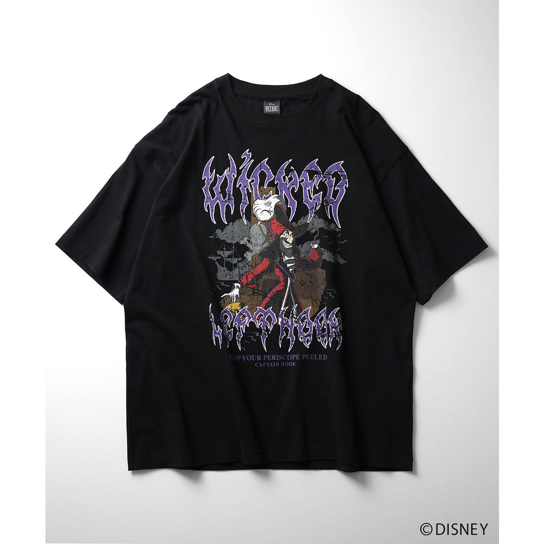 イルズ ILL'S Disney ディズニー Villains ヴィランズ ヴィンテージライク ピグメント加工 ビッグシルエット 半袖プリントTシャツ カットソー ユニセックス （ブラック） ブラック
