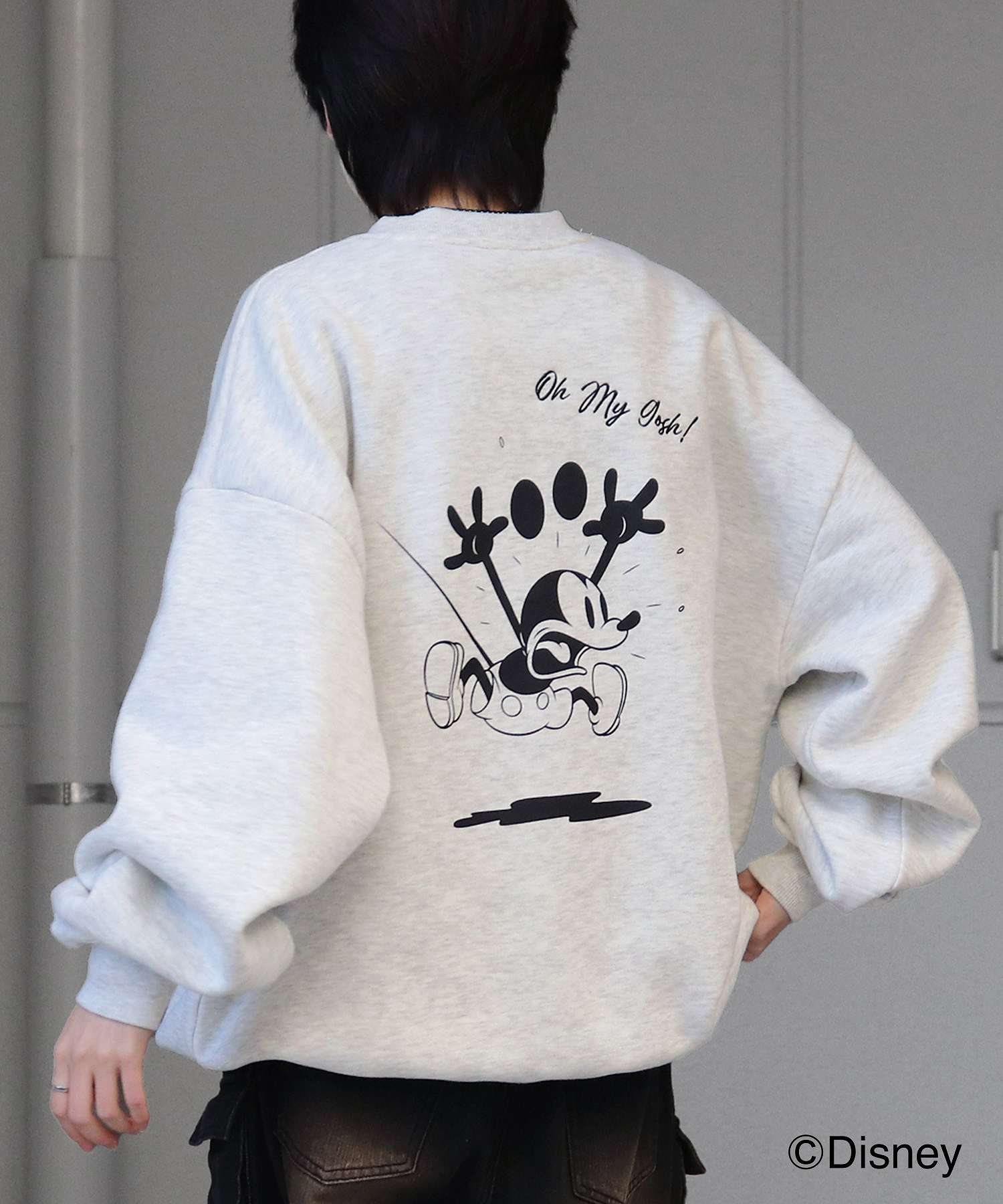 イルズ ILL'S ディズニーシリーズ ワンポイント刺繍 バックプリント ビッグシルエットプルオーバー クルースウェット ユニセックス （グレー） グレー