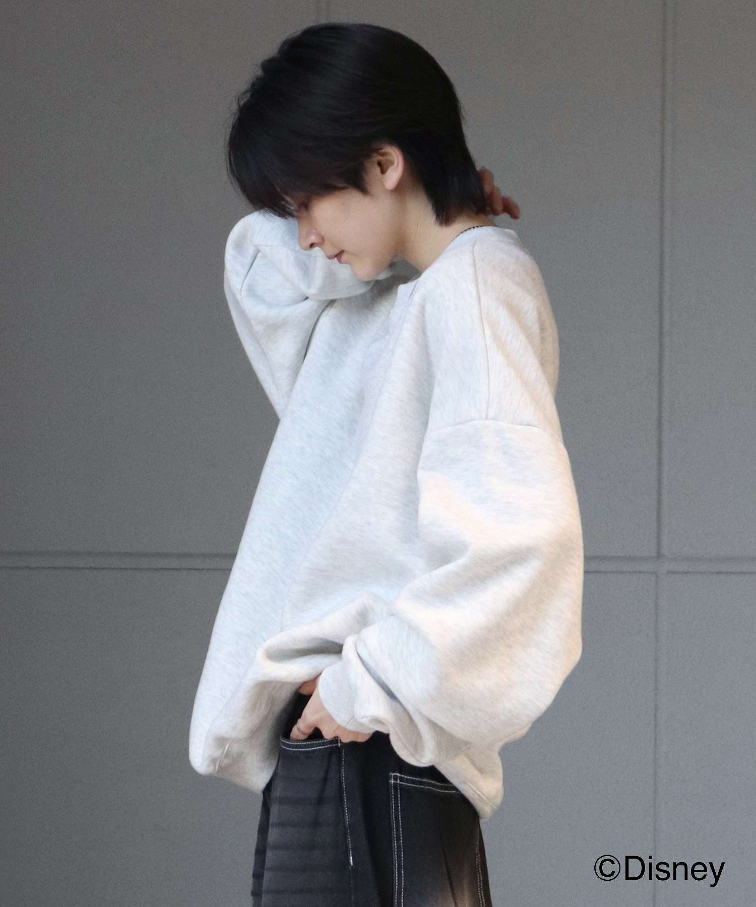 イルズ ILL'S ディズニーシリーズ ワンポイント刺繍 バックプリント ビッグシルエットプルオーバー クルースウェット ユニセックス （グレー） グレー