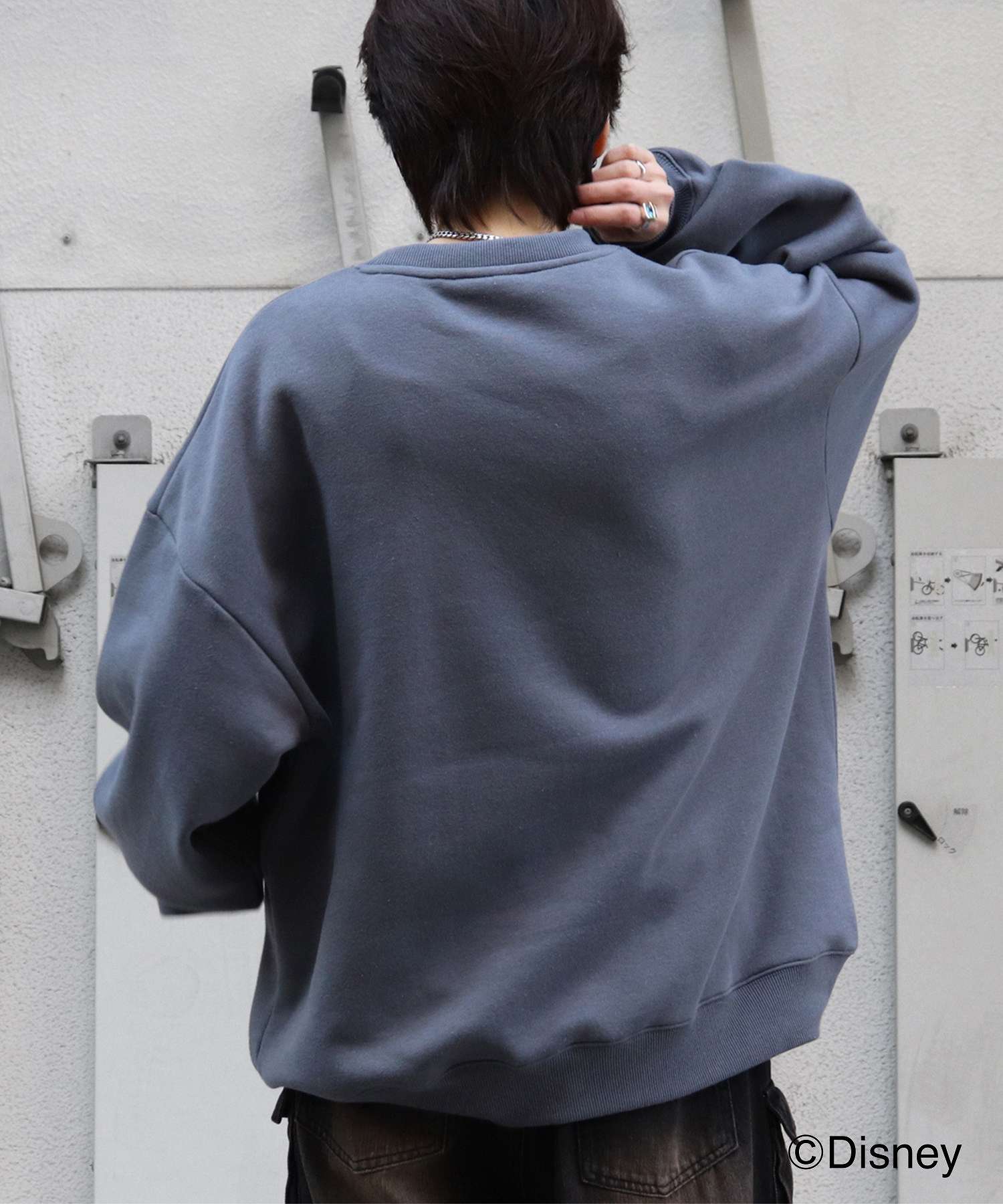 イルズ ILL'S ディズニーシリーズ ワンポイント刺繍 バックプリント ビッグシルエットプルオーバー クルースウェット ユニセックス （チャコール2） チャコール2