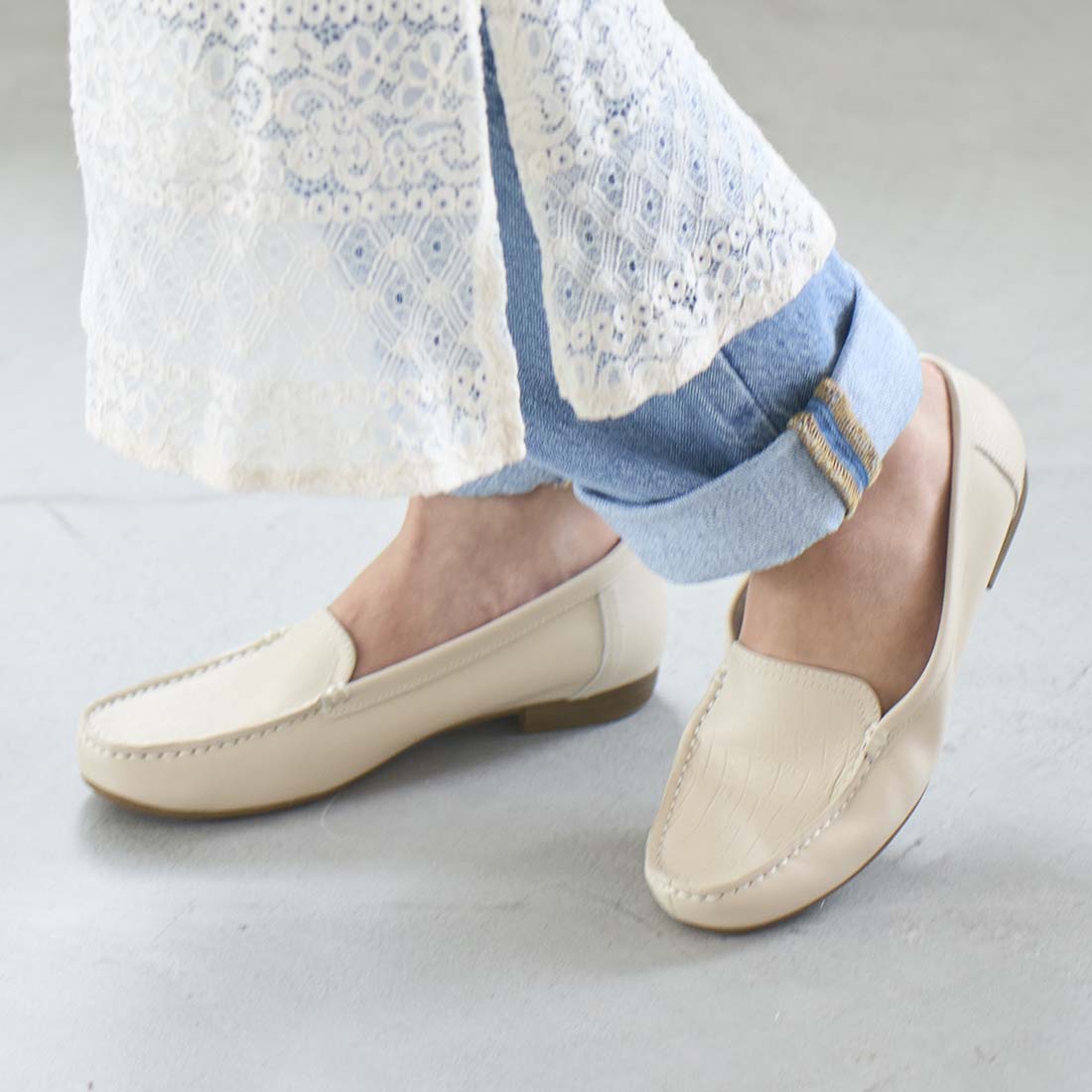 イング ing 【3E】モカシューズ,アイボリーカタオシ