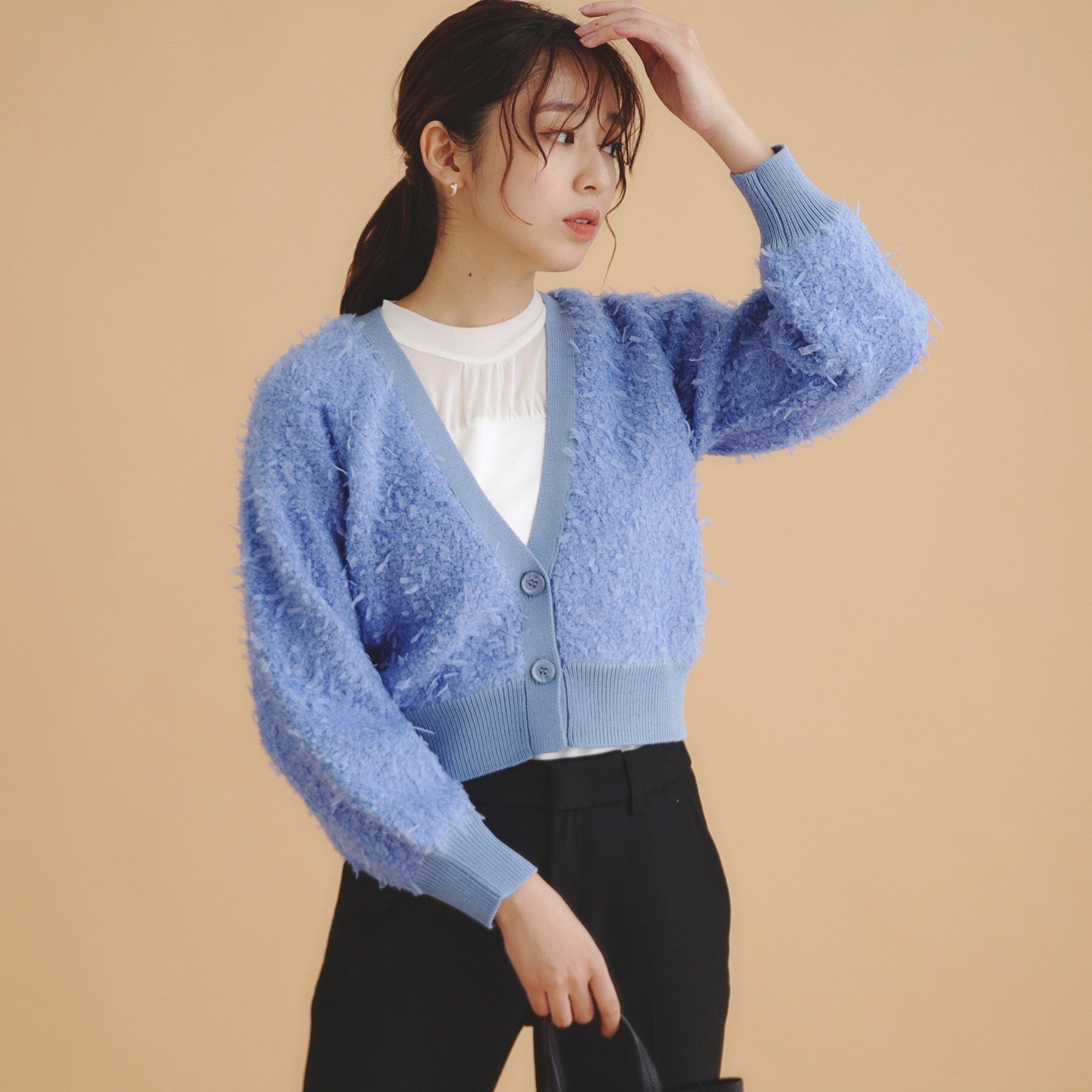 インデックス index チュールフラッグVネックカーディガン【洗濯機可】