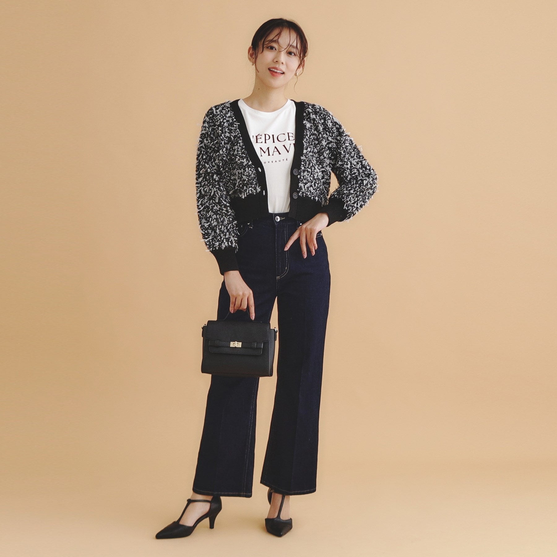 インデックス index チュールフラッグVネックカーディガン【洗濯機可】