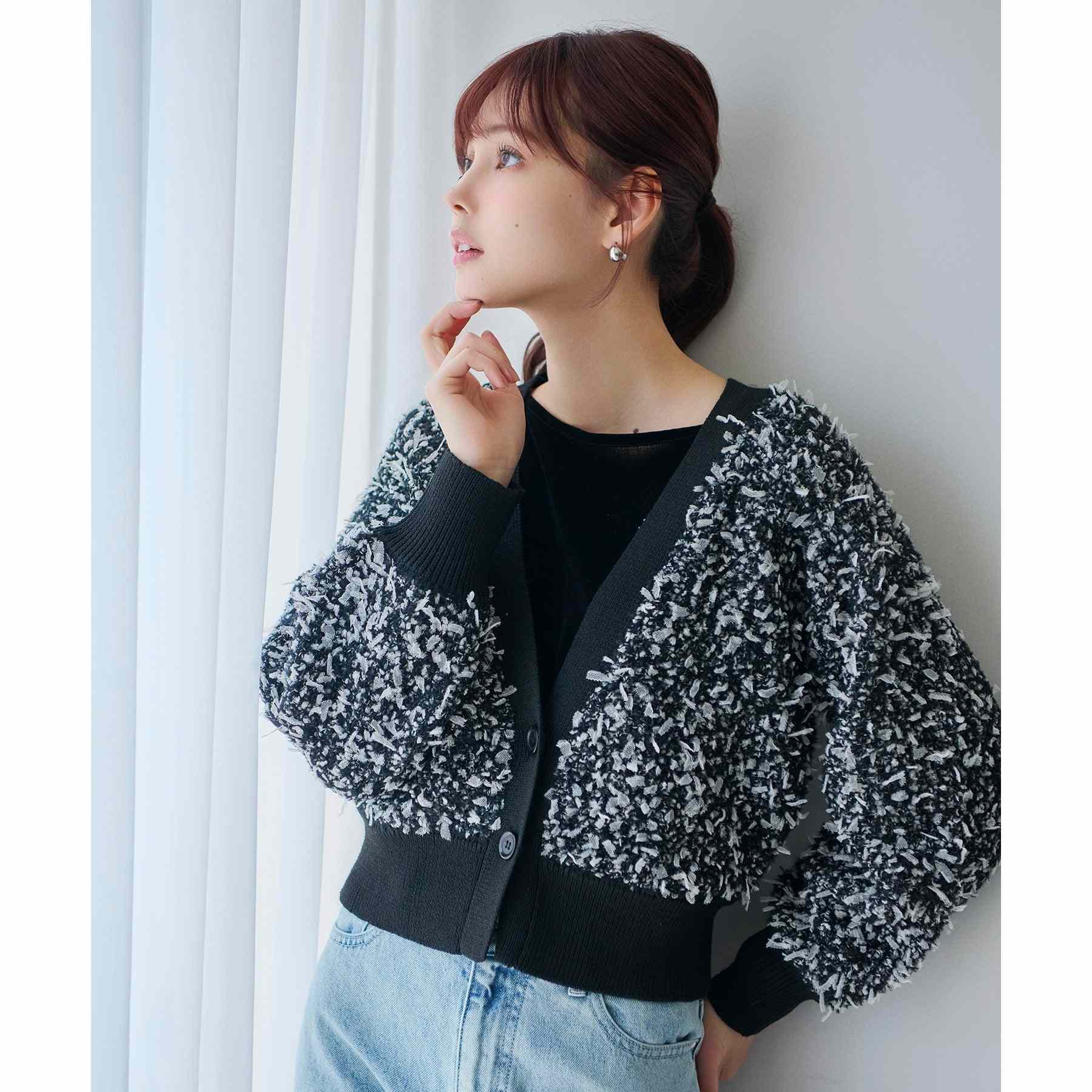 インデックス index チュールフラッグVネックカーディガン【洗濯機可】