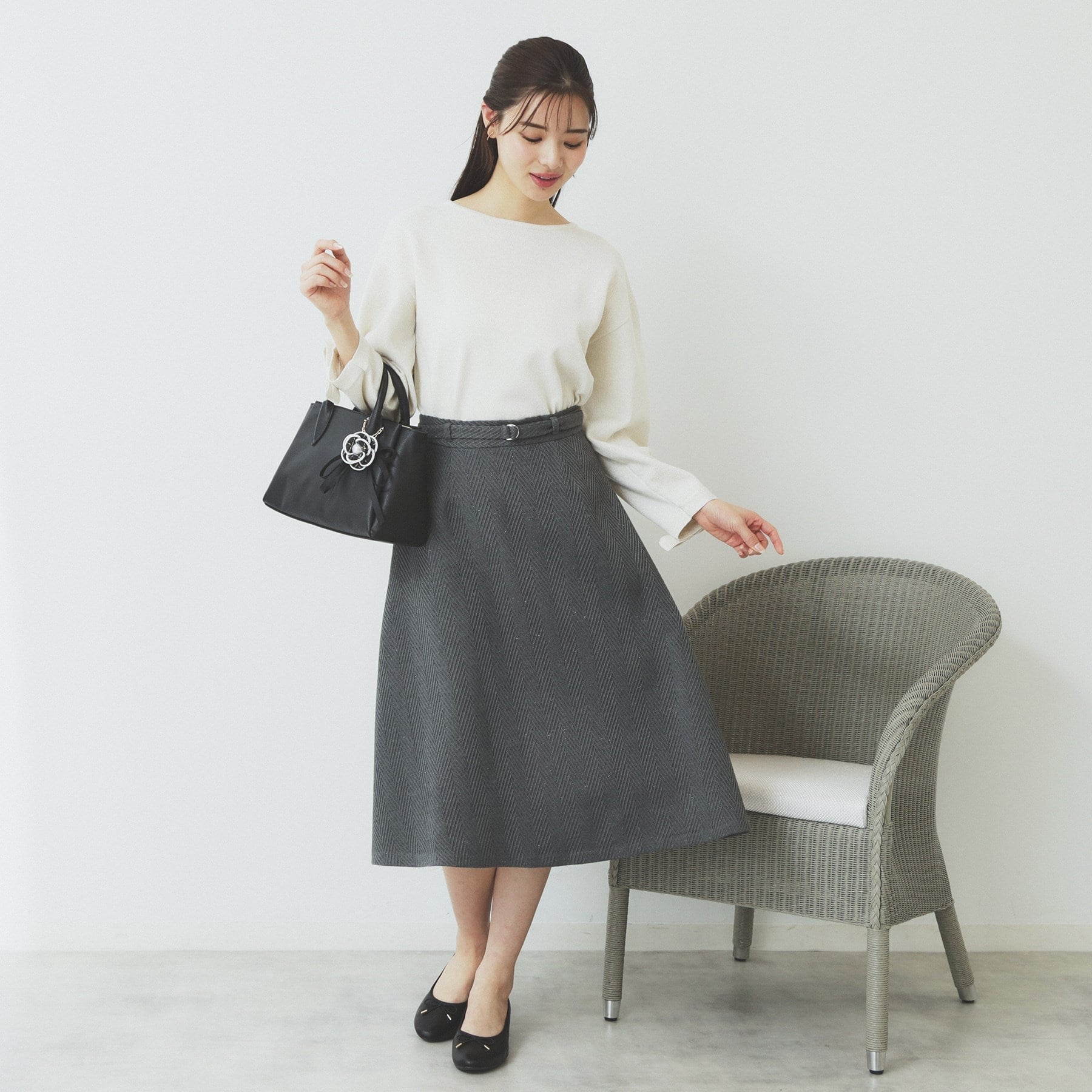 インデックス index ラメリボンスリーブ二ット【洗濯機可・アンチピリング】 （ネイビー(694)） ネイビー(694)