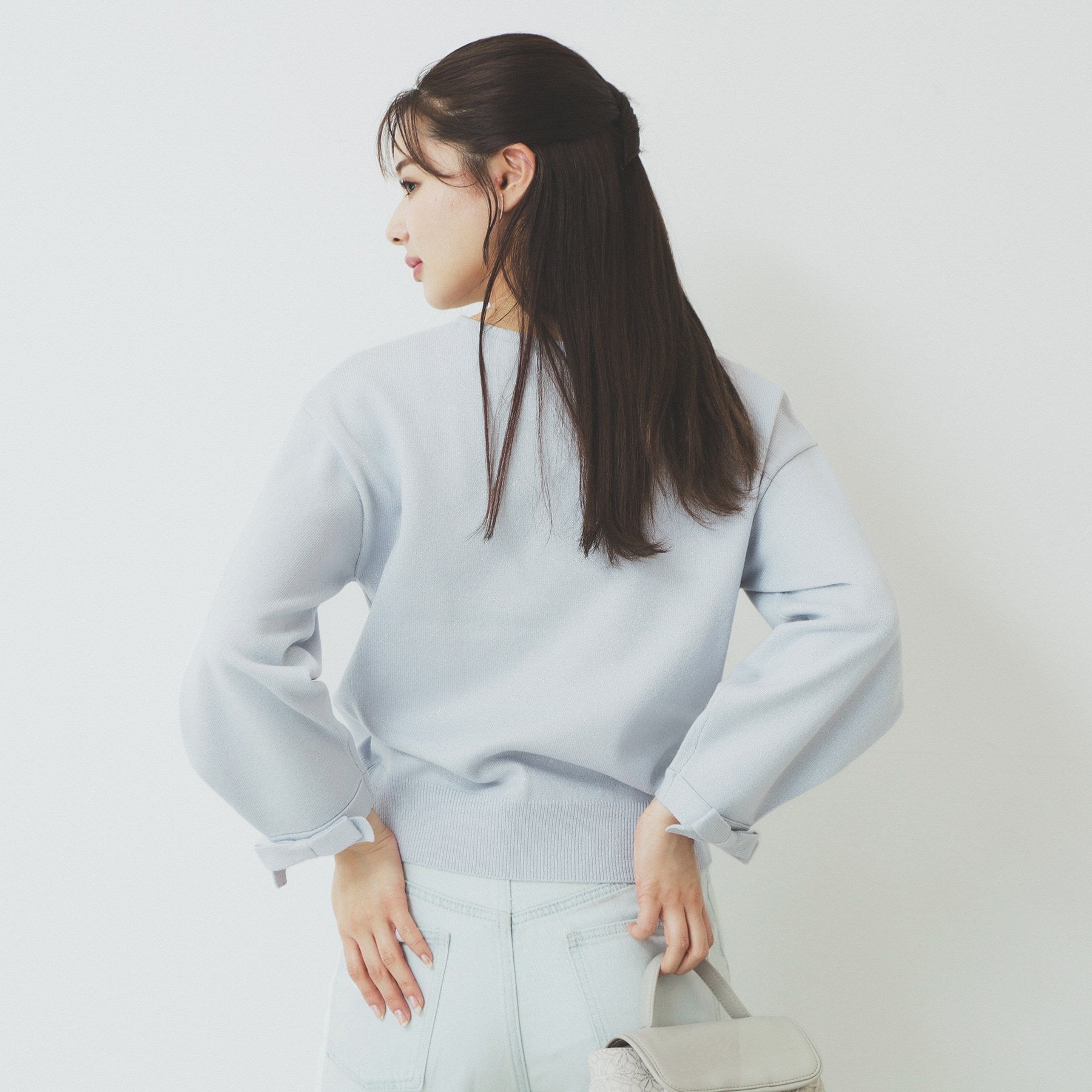 インデックス index ラメリボンスリーブ二ット【洗濯機可・アンチピリング】 （ネイビー(694)） ネイビー(694)