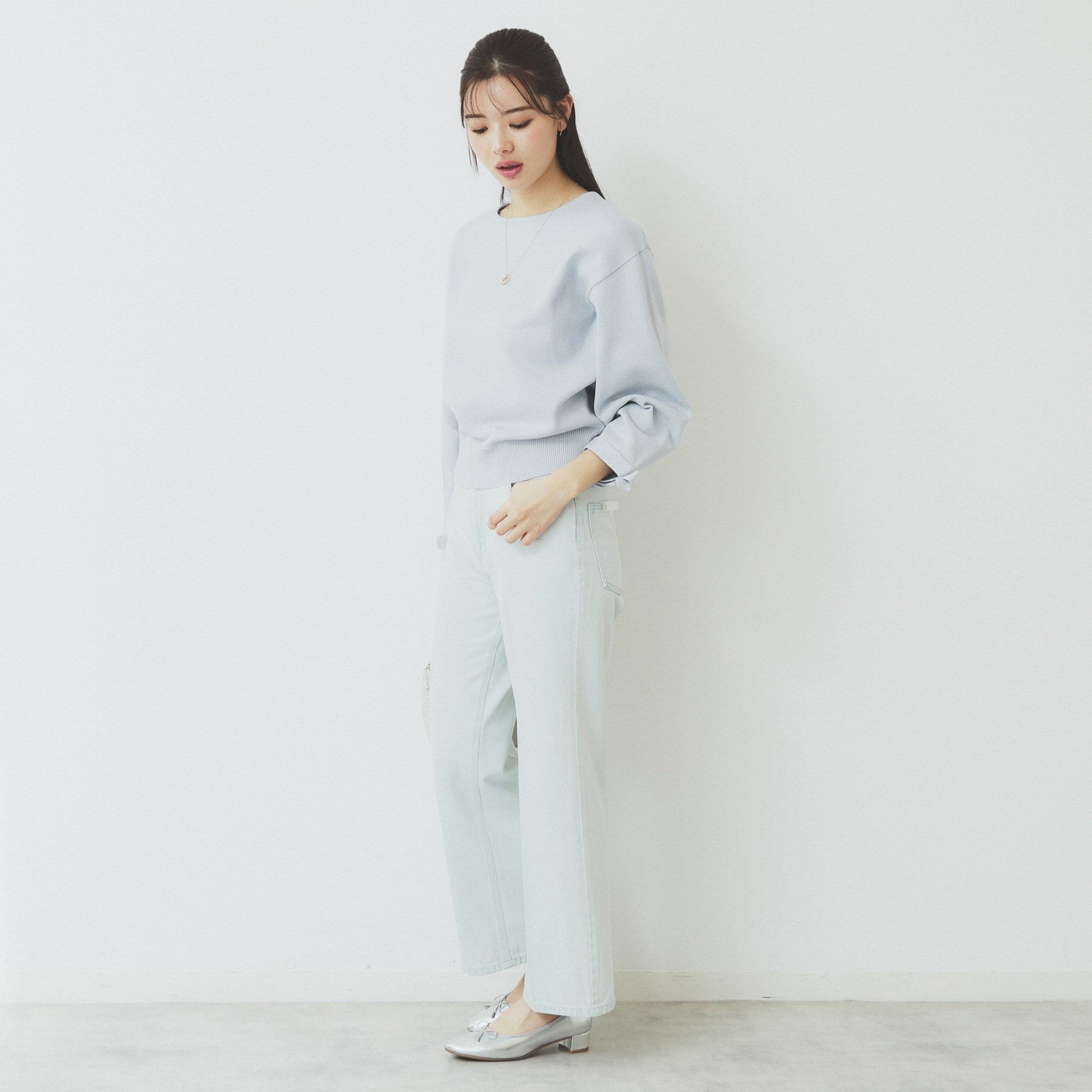 インデックス index ラメリボンスリーブ二ット【洗濯機可・アンチピリング】 （ネイビー(694)） ネイビー(694)