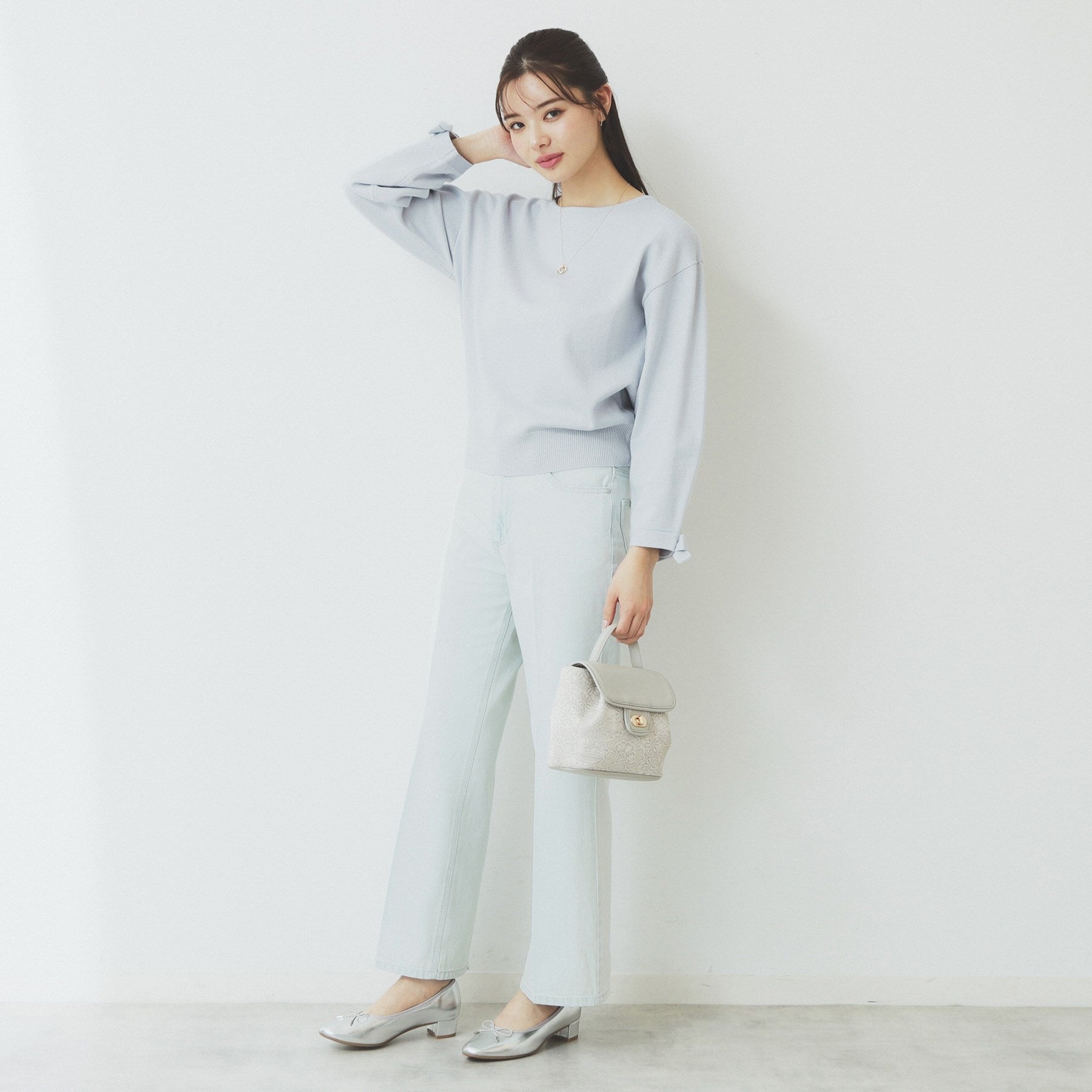 インデックス index ラメリボンスリーブ二ット【洗濯機可・アンチピリング】 （ネイビー(694)） ネイビー(694)