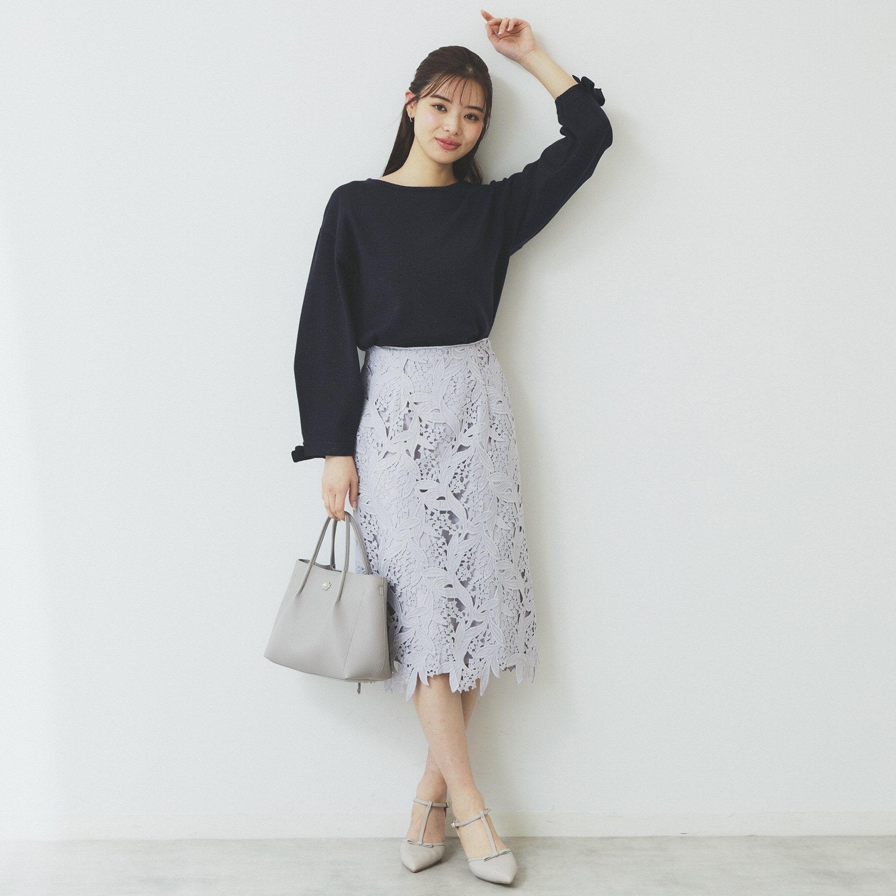 インデックス index ラメリボンスリーブ二ット【洗濯機可・アンチピリング】 （ネイビー(694)） ネイビー(694)