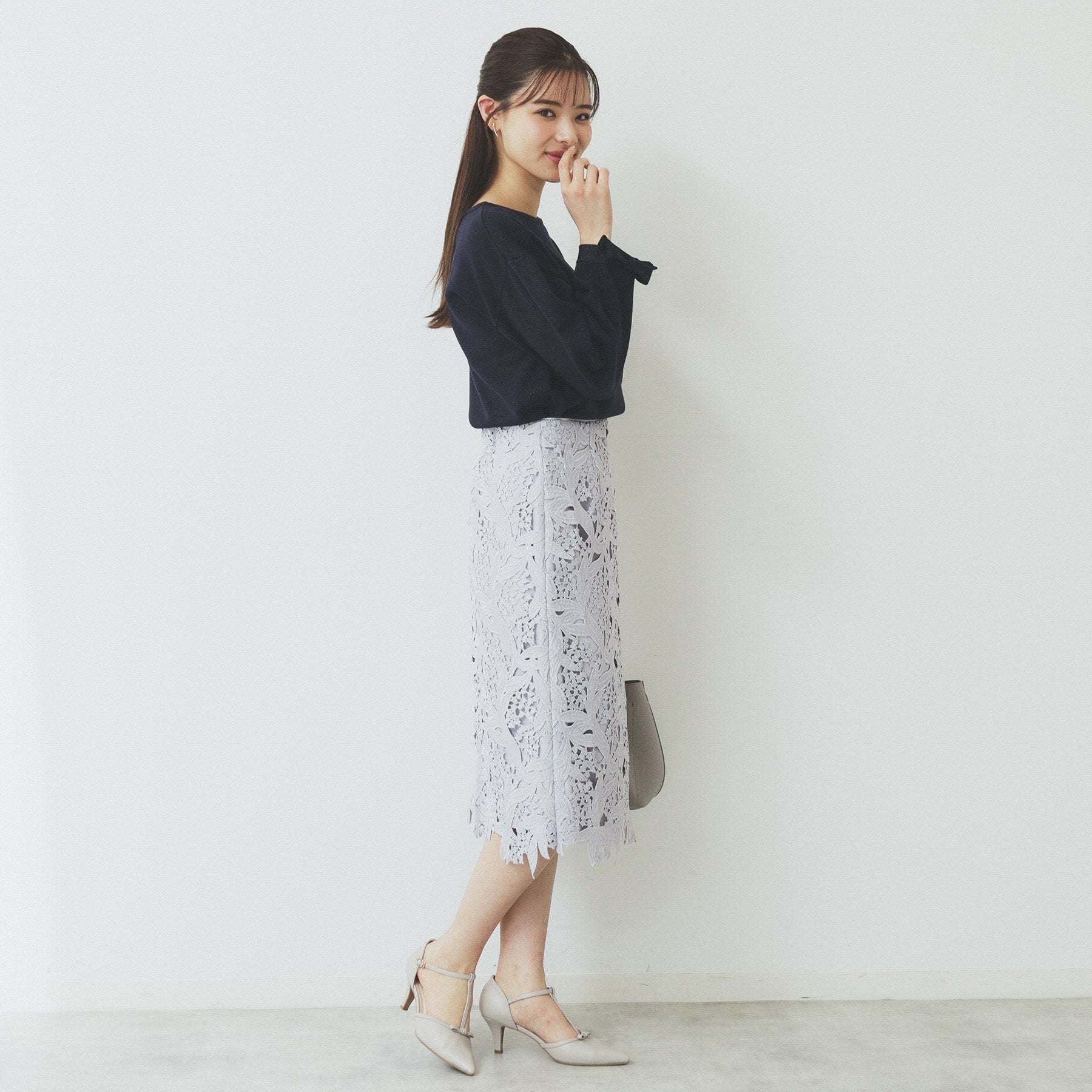 インデックス index ラメリボンスリーブ二ット【洗濯機可・アンチピリング】 （ネイビー(694)） ネイビー(694)