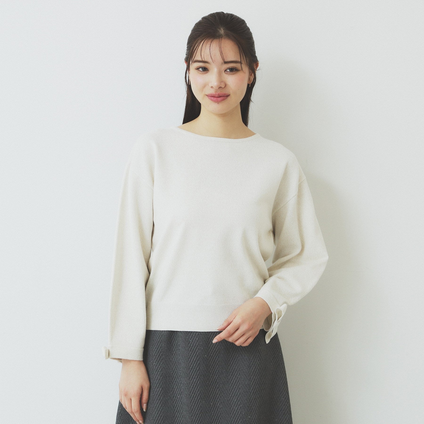 インデックス index ラメリボンスリーブ二ット【洗濯機可・アンチピリング】 （ネイビー(694)） ネイビー(694)