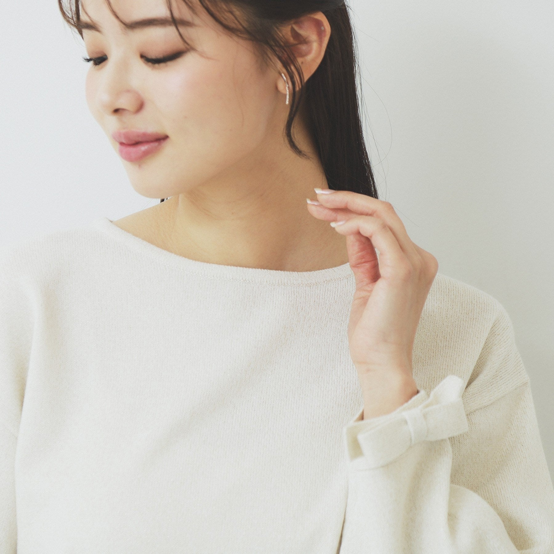 インデックス index ラメリボンスリーブ二ット【洗濯機可・アンチピリング】 （ネイビー(694)） ネイビー(694)