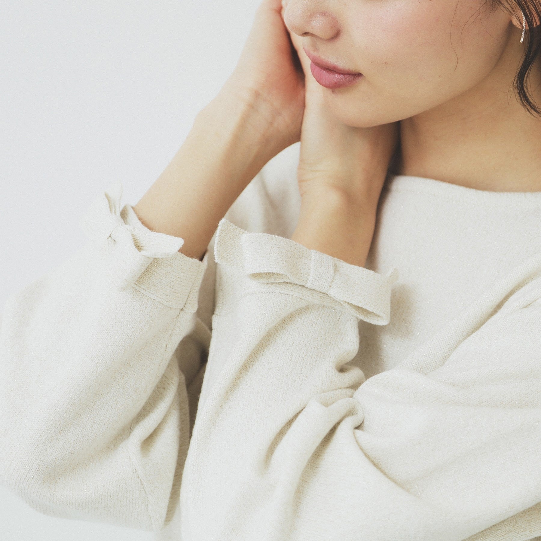 インデックス index ラメリボンスリーブ二ット【洗濯機可・アンチピリング】 （ネイビー(694)） ネイビー(694)