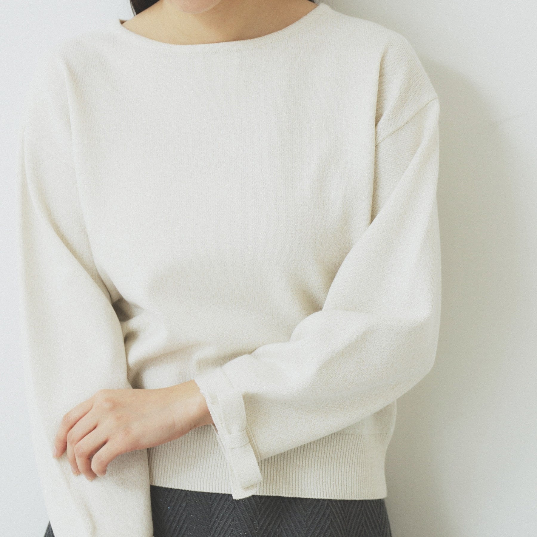 インデックス index ラメリボンスリーブ二ット【洗濯機可・アンチピリング】 （ネイビー(694)） ネイビー(694)