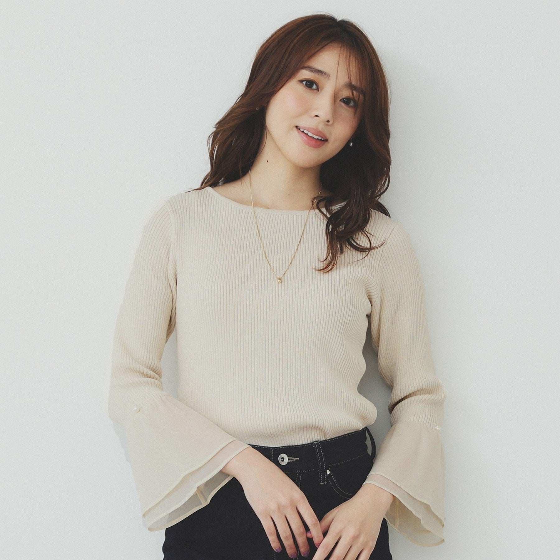 インデックス index リブオーガンフレアスリーブニット【洗濯機可】 （ブラック(019)） ブラック(019)