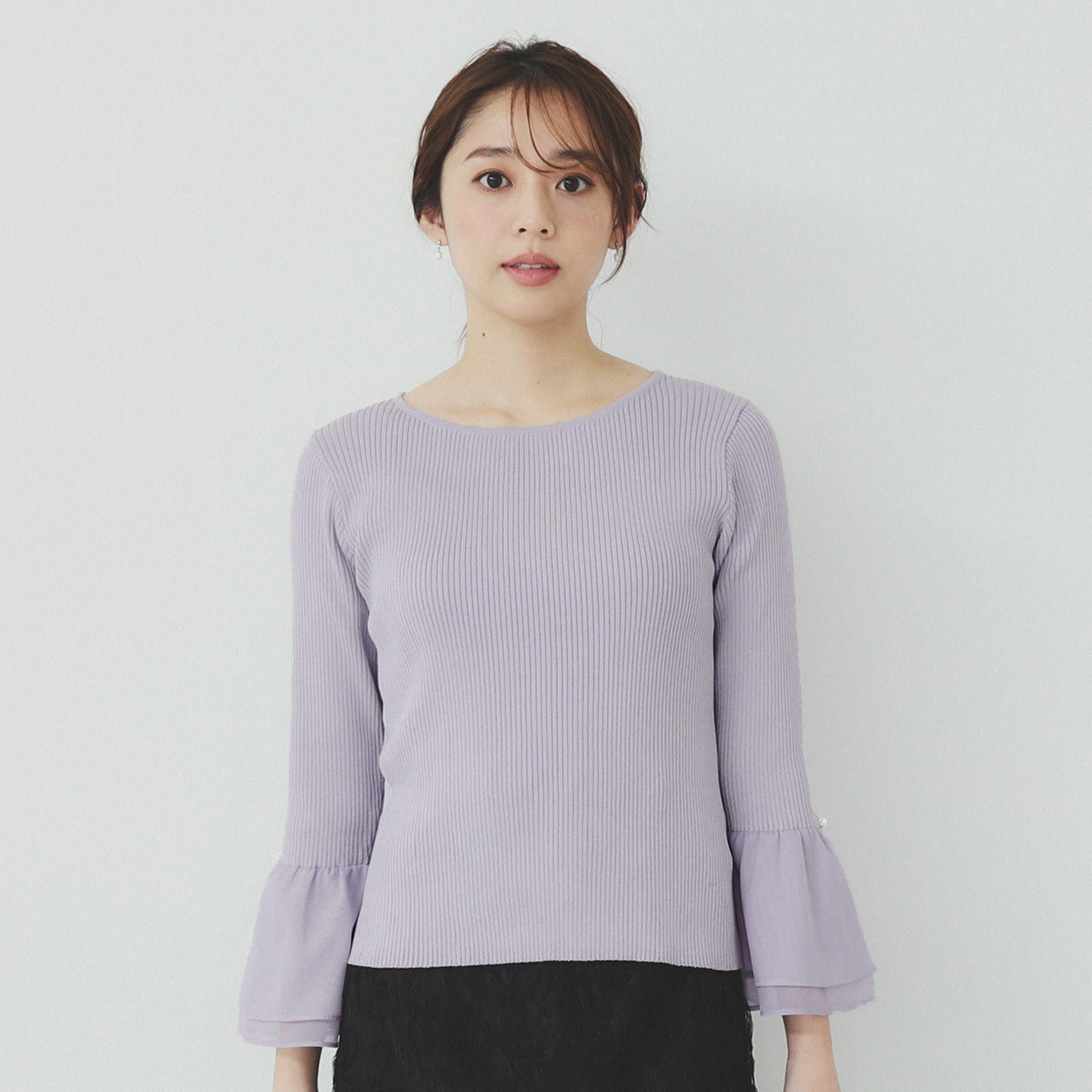 インデックス index リブオーガンフレアスリーブニット【洗濯機可】 （ブラック(019)） ブラック(019)