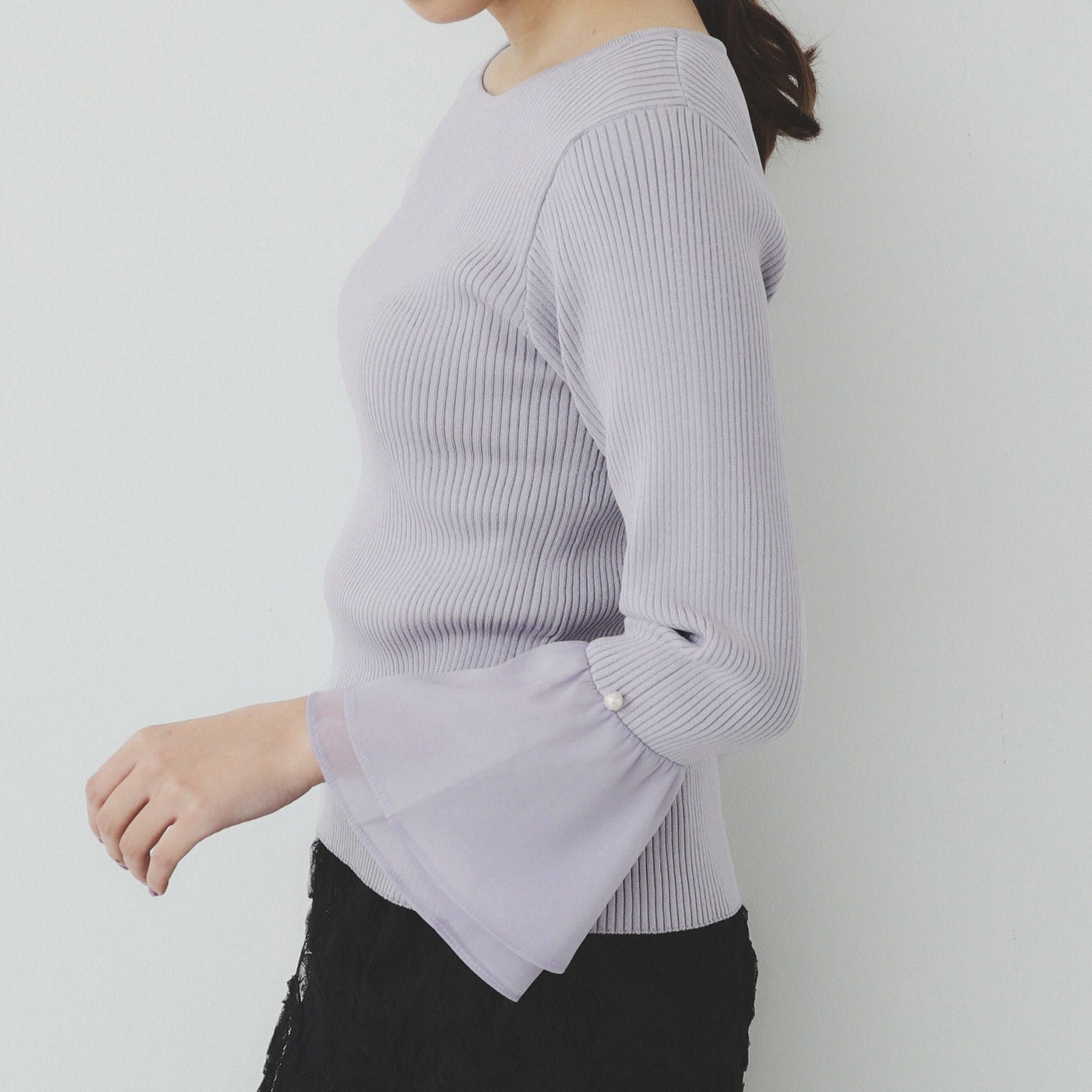 インデックス index リブオーガンフレアスリーブニット【洗濯機可】 （ブラック(019)） ブラック(019)