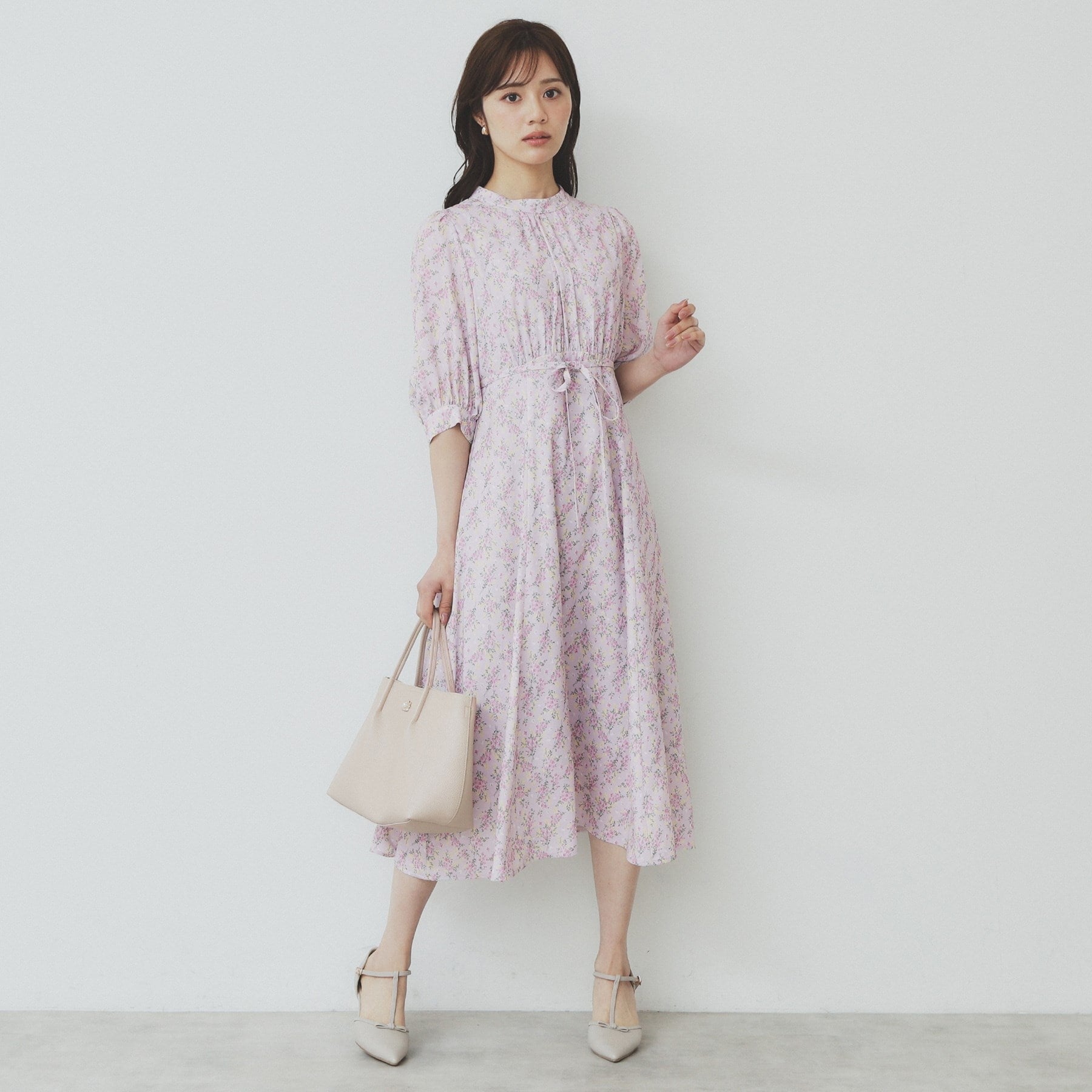 インデックス index 小花柄スタンドネックワンピース【洗濯機可・イージーアイロン】 （ラベンダー(180)） ラベンダー(180)