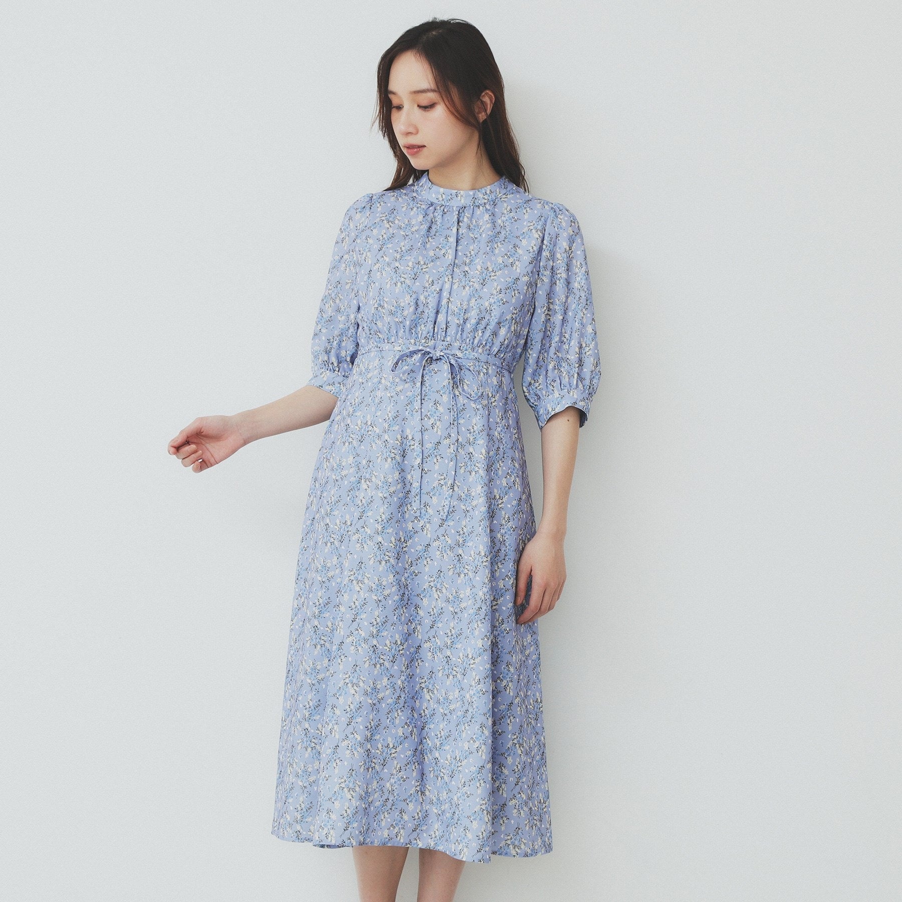 インデックス index 小花柄スタンドネックワンピース【洗濯機可・イージーアイロン】 （ラベンダー(180)） ラベンダー(180)